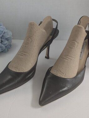 Jimmy Choo Vintage Syria Leather Slingback Heels Chocolate Brown